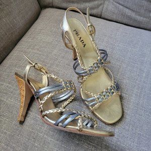 Prada Gold and Silver Strappy Heels